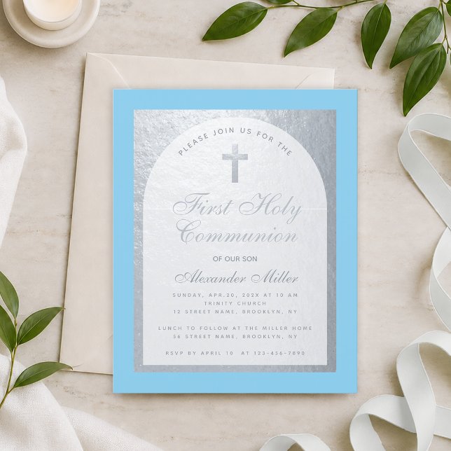 Budget Boy First Communion Silver Grey Blue Invite (Creator Uploaded)