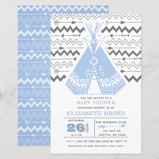 Budget Boy Tribal TeePee Baby Shower Invitations (Front/Back)