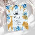 Budget Boys 1st Birthday Blue Gold Safari Invite<br><div class="desc">This "wild one" jungle safari themed boy's first birthday party invitation features gold faux foil animals (giraffe, lion and monkeys), gold and blue jungle foliage, and a sprinkling of gold confetti on a pale blue background. Add the name of the birthday boy and party details in black text. A coordinating...</div>