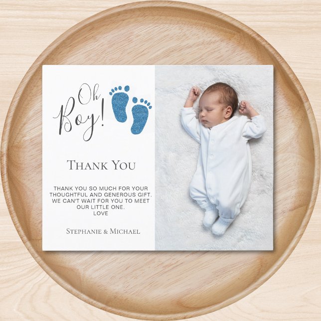 Budget Boy's Baby Shower Photo Thank You Card (Creator Uploaded)