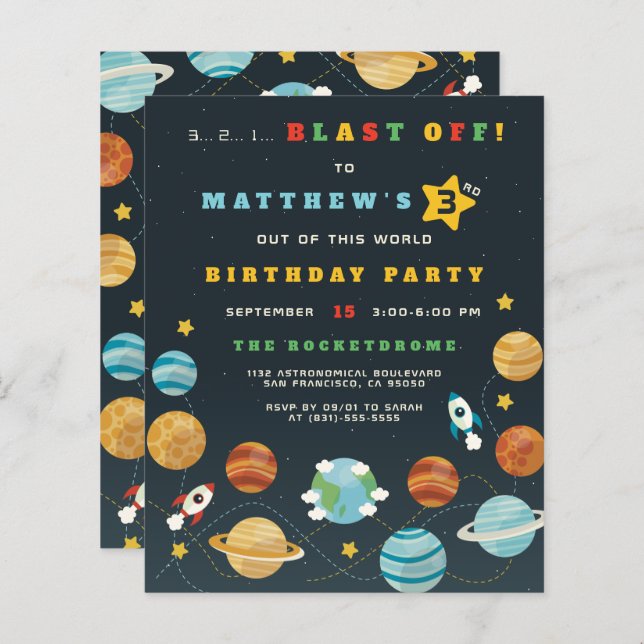Budget Boys Outer Space Rocket Birthday Party (Front/Back)