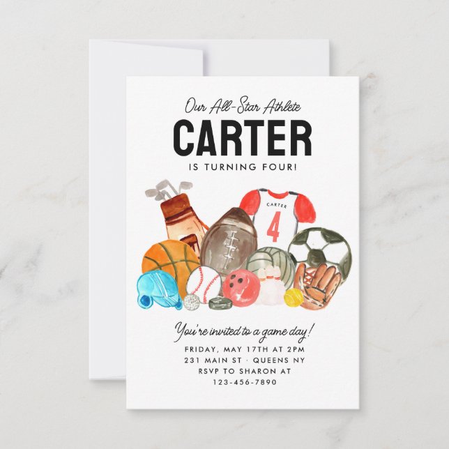 Budget Boys Sports Balls All Star Kids Birthday Card (Front)