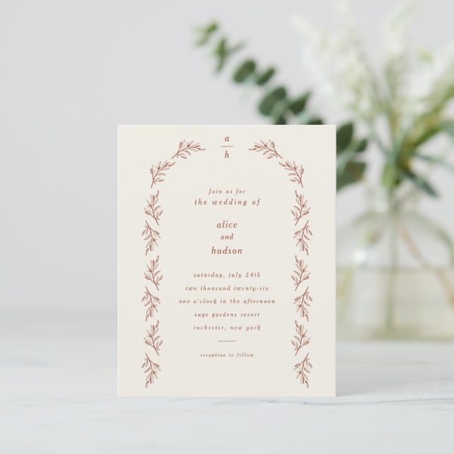 Budget Branch Arch Boho Photo Wedding Invitation (Standing Front)
