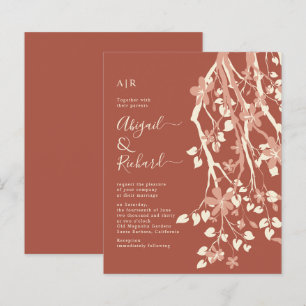 BUDGET Branch flowers terracota wedding invitation
