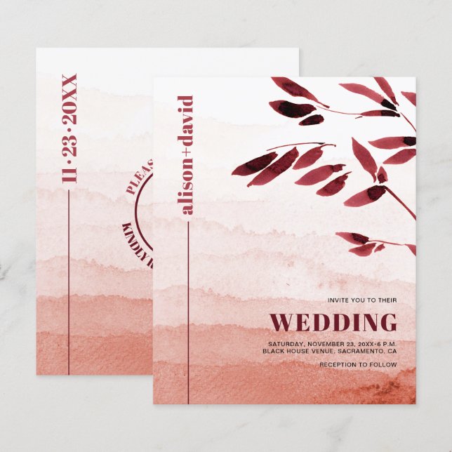 BUDGET Branch Japandi wedding invitation (Front/Back)