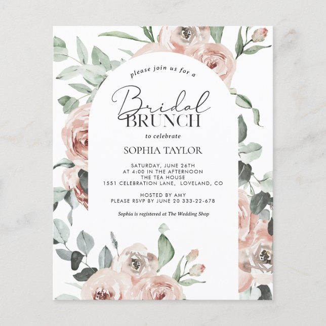 Budget Bridal Brunch Dusty Pink Invitation (Front)
