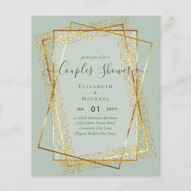 BUDGET Bridal COUPLES Shower Gold Geometric Frame Flyer (Front)