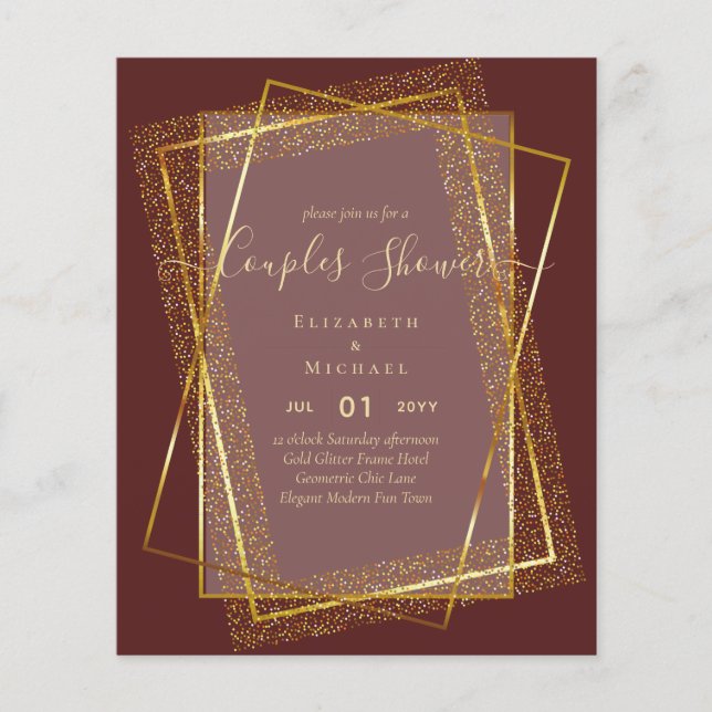 BUDGET Bridal COUPLES Shower Gold Geometric Frame Flyer (Front)