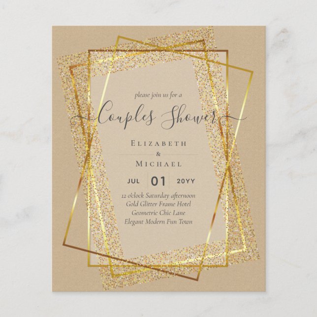 BUDGET Bridal COUPLES Shower Gold Geometric Frame Flyer (Front)