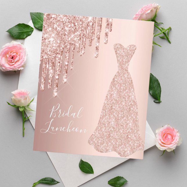 Budget bridal luncheon rose gold dress invitation (Creator Uploaded)