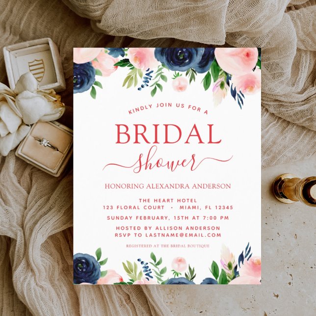 Budget Bridal Shower Blue Pink Floral Invitation (Creator Uploaded)