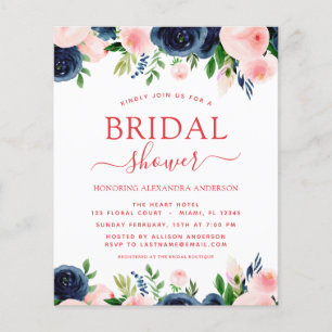 Budget Bridal Shower Blue Pink Floral Invitation Flyer