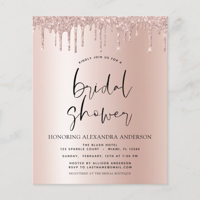 Budget Bridal Shower Blush Pink Glitter (Front)