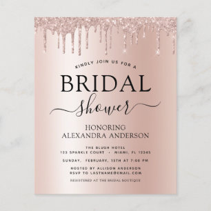 Budget Bridal Shower Blush Pink Glitter Flyer