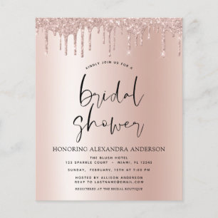 Budget Bridal Shower Blush Pink Glitter Flyer