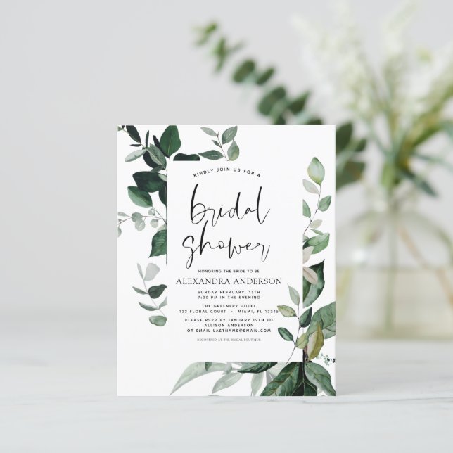 Budget Bridal Shower Botanical Greenery Invitation (Standing Front)