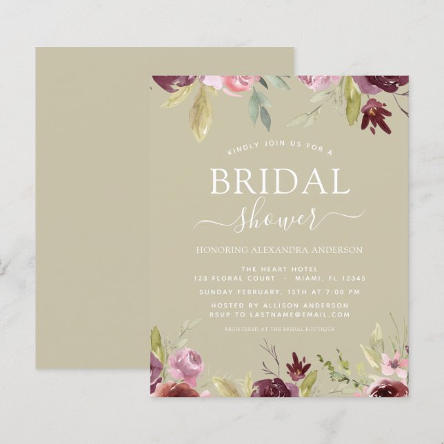 Budget Bridal Shower Burgundy Sage Green (Front/Back)