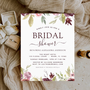 Budget Bridal Shower Burgundy Spring Invitations