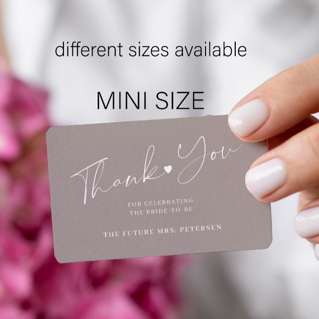 Budget bridal shower chic script grey thank you card (You can choose the ROUNDED CORNERS option)