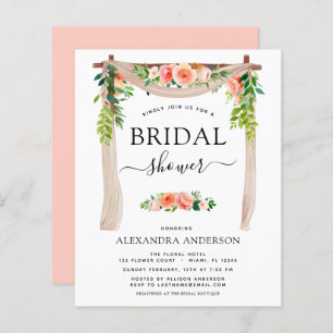Budget Bridal Shower Coral Peach Floral Invitation