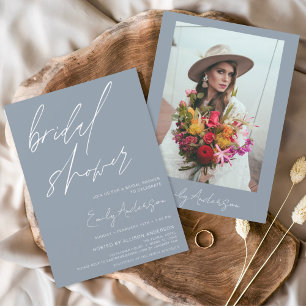 Budget Bridal Shower Dusty Blue Invitation Flyer