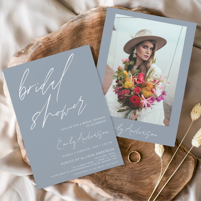 Budget Bridal Shower Dusty Blue Invitation Flyer (Creator Uploaded)