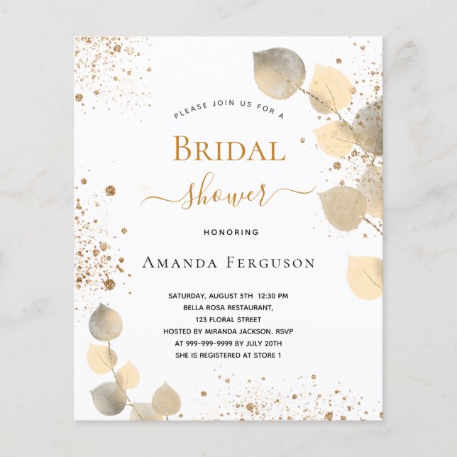 Budget Bridal Shower eucalyptus glitter golden (Front)