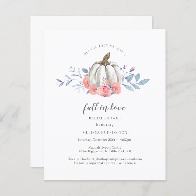Budget Bridal Shower Floral Pumpkin Invitation (Front/Back)