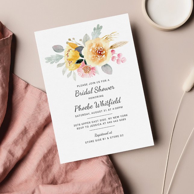 Budget Bridal Shower Floral Watercolor Botanical Card (Floral Bridal Shower Invitation Note Card)
