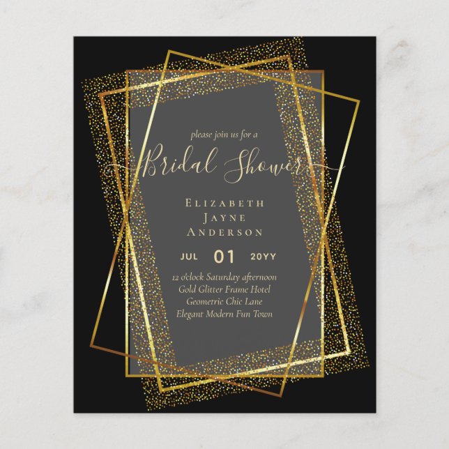 BUDGET BRIDAL SHOWER Glamour Gold Glitter look chi Flyer (Front)
