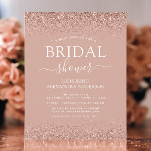 Budget Bridal Shower Glitter Blush Pink invitation