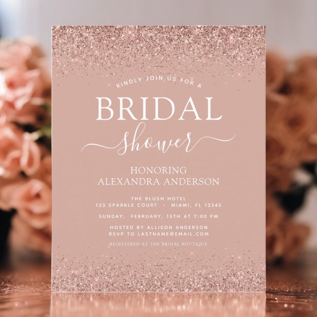 Budget Bridal Shower Glitter Blush Pink invitation (Creator Uploaded)