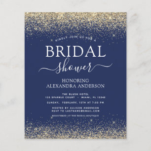Budget Bridal Shower Glitter Navy Blue Gold Girly Flyer