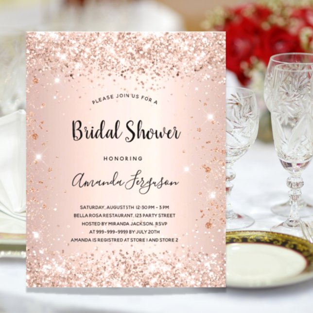 Budget Bridal Shower glitter rose gold invitation (Creator Uploaded)
