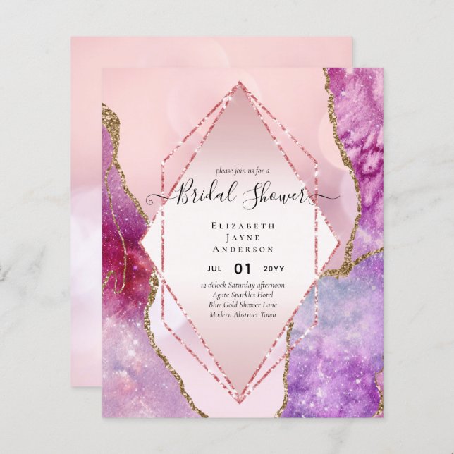 BUDGET BRIDAL SHOWER Glittery AGATE Sparkle Invite (Front/Back)