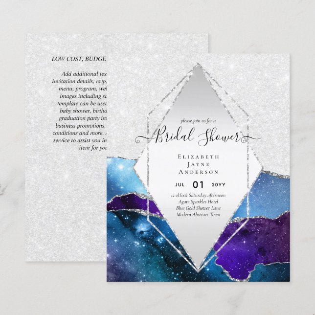 BUDGET BRIDAL SHOWER Glittery AGATE Sparkle Invite (Front/Back)