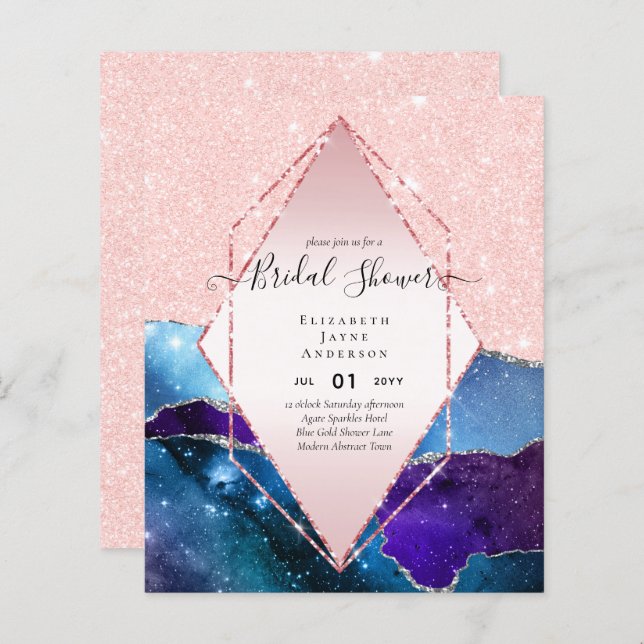 BUDGET BRIDAL SHOWER Glittery AGATE Sparkle Invite (Front/Back)