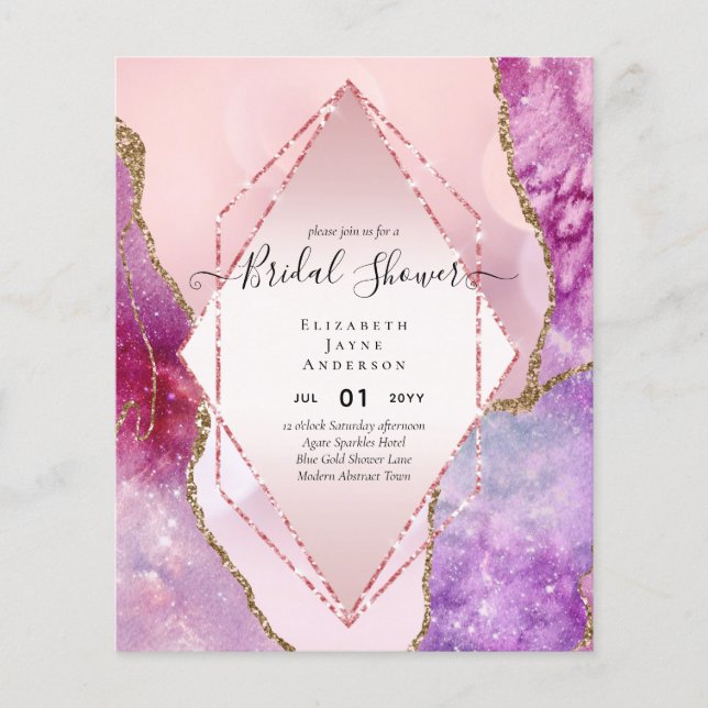BUDGET BRIDAL SHOWER Glittery AGATE Sparkle Invite Flyer (Front)