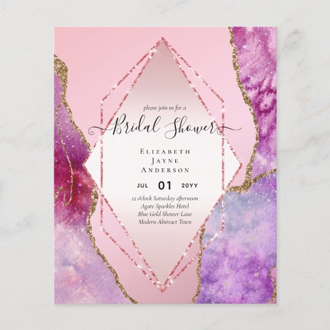 BUDGET BRIDAL SHOWER Glittery AGATE Sparkle Invite Flyer (Front)