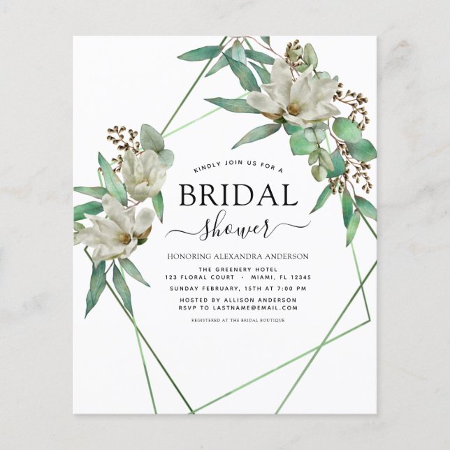 Budget Bridal Shower Greenery Magnolia Invitation Flyer (Front)
