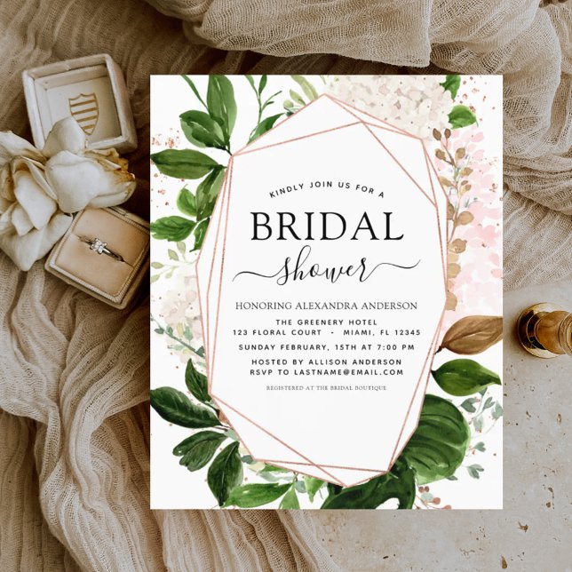 Budget Bridal Shower Greenery Rose Gold Invitation (Creator Uploaded)