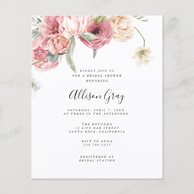 BUDGET Bridal Shower Invitation |Annabeth | Flyer (Front)