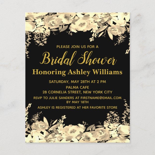 Budget Bridal Shower Invitation Black Gold Modern (Front)
