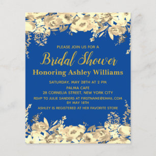 Budget Bridal Shower Invitation Blue Gold Modern