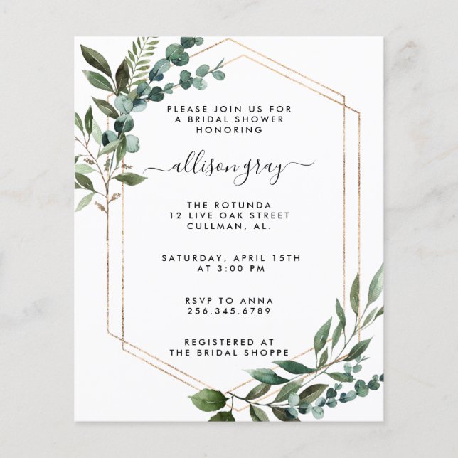 Budget Bridal Shower Invitation Flyer (Front)