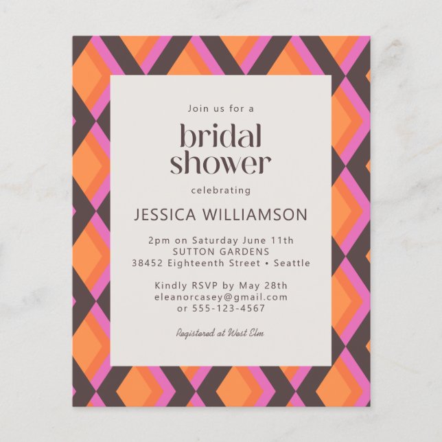 Budget Bridal Shower Invitation Retro Bright Colou (Front)