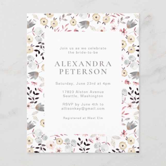 Budget Bridal Shower Invitation Rustic Floral (Front)