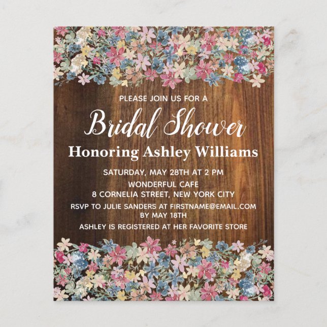 Budget Bridal Shower Invitation Rustic Flower Boho (Front)