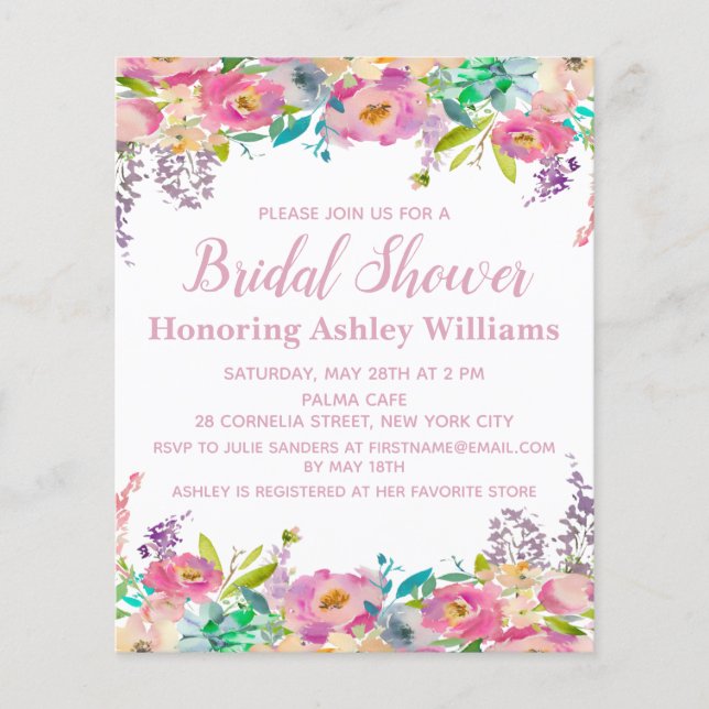 Budget Bridal Shower Invitation Spring Floral Boho (Front)