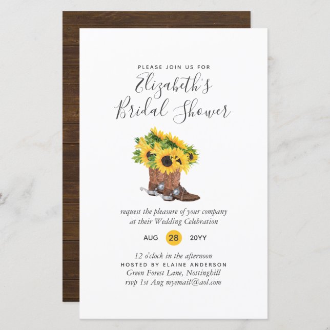 BUDGET Bridal Shower Invitations Custom Colours (Front/Back)